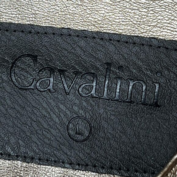 Cavalini Jacket Womens Large Champagne Metallic Faux Leather Zip Collarless - Picture 4 of 9